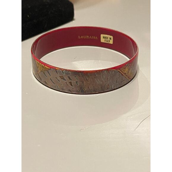 Vintage Italian Bangle Bracelet by Laurana Red & Gold Peacock - Picture 5 of 7